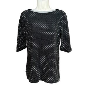 Lauren Ralph Lauren Black Polka Dot Boatneck 3/4 Sleeve Top Large